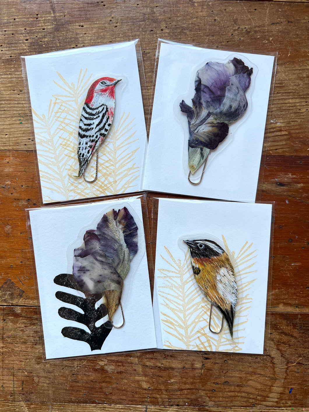 Laminated Pressed Flowers and Leaf Bookmarks set of four (4).