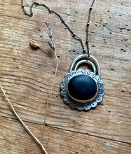 Load image into Gallery viewer, Sterling silver necklace and chain with black beach stone
