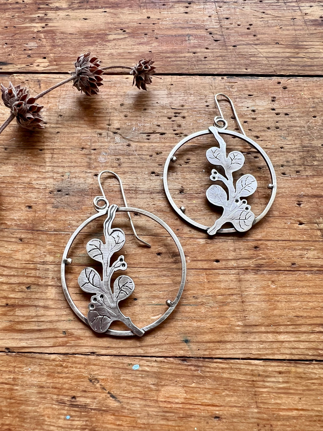 Sterling silver earrings with handmade branch design