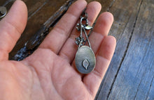 Load image into Gallery viewer, Modern and unique sterling silver necklace with brick red beach stone hanging from a sterling silver chain with handmade clasp.
